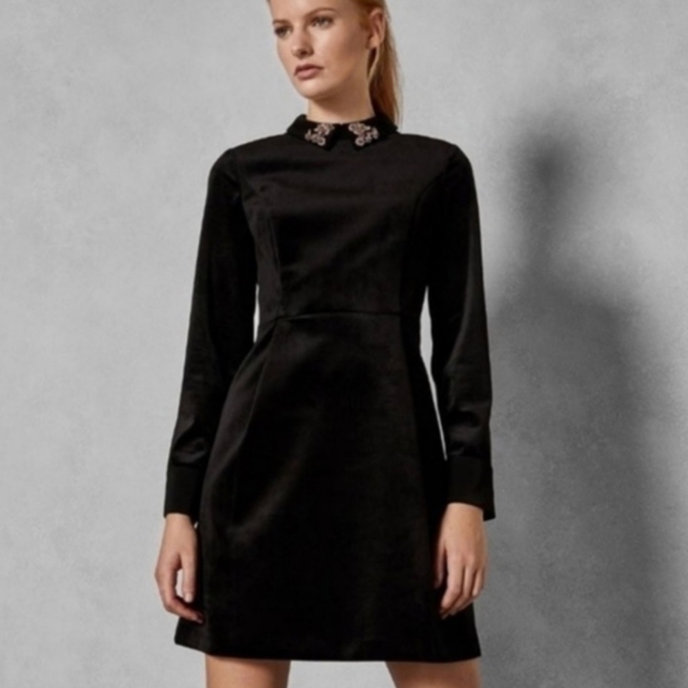 Ted Baker - Alava Embelished Collar Velvet Dress - Size 1(4 US)